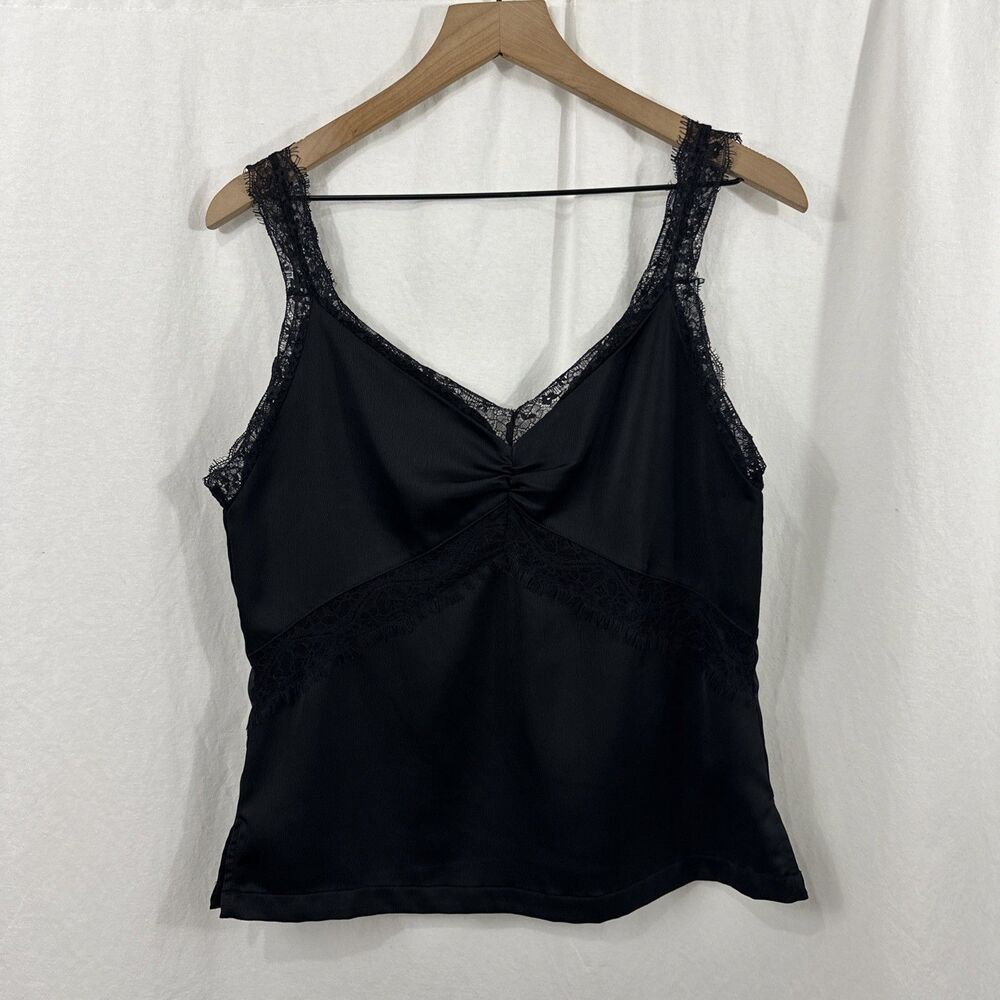 Forever 21 Black Lace Trim Satin Babydoll Dark Romantic Tank Top Size M Feminine